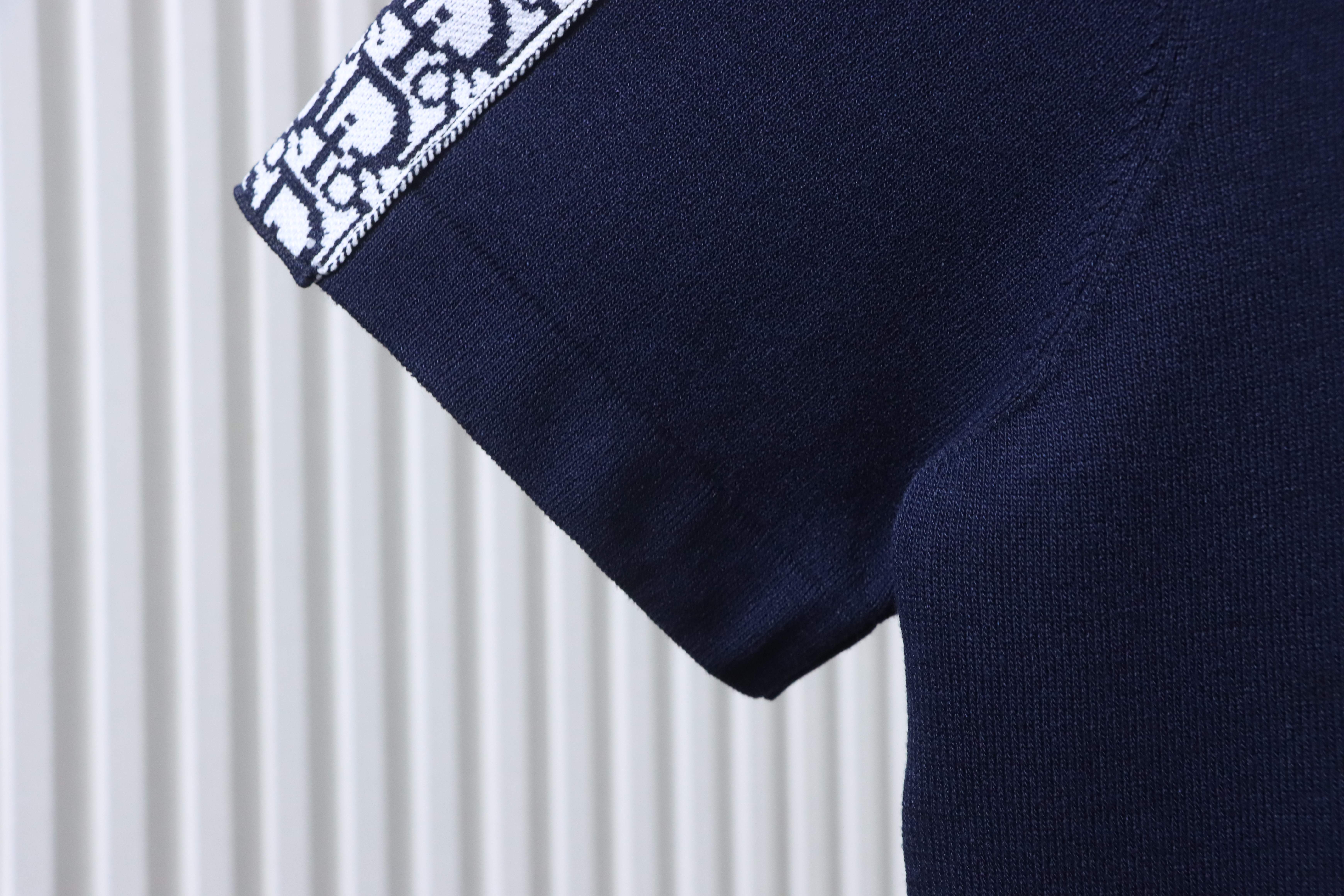Dior Shoulder Jacquard Webbing Spliced Short Sleeve T-Shirt