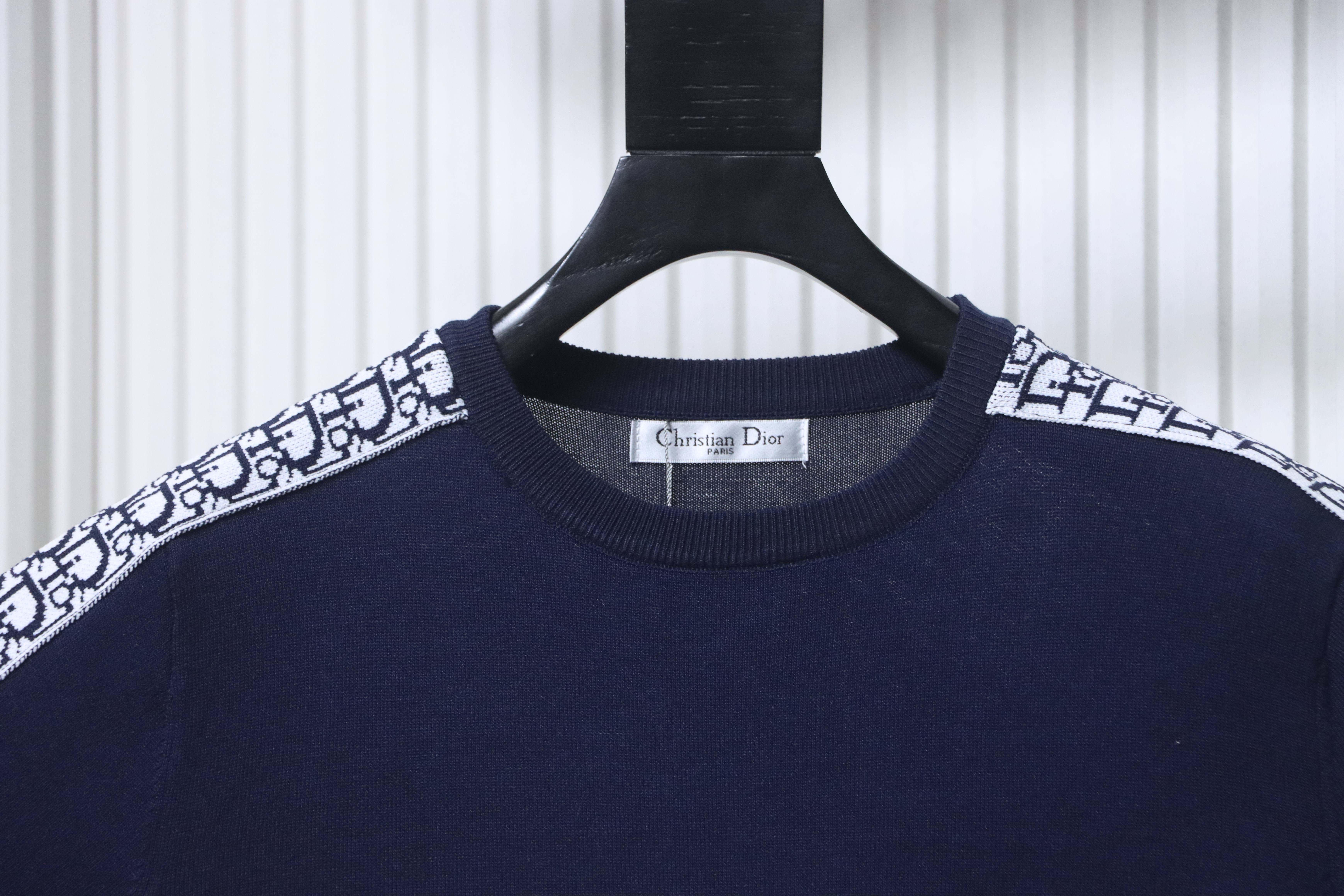 Dior Shoulder Jacquard Webbing Spliced Short Sleeve T-Shirt