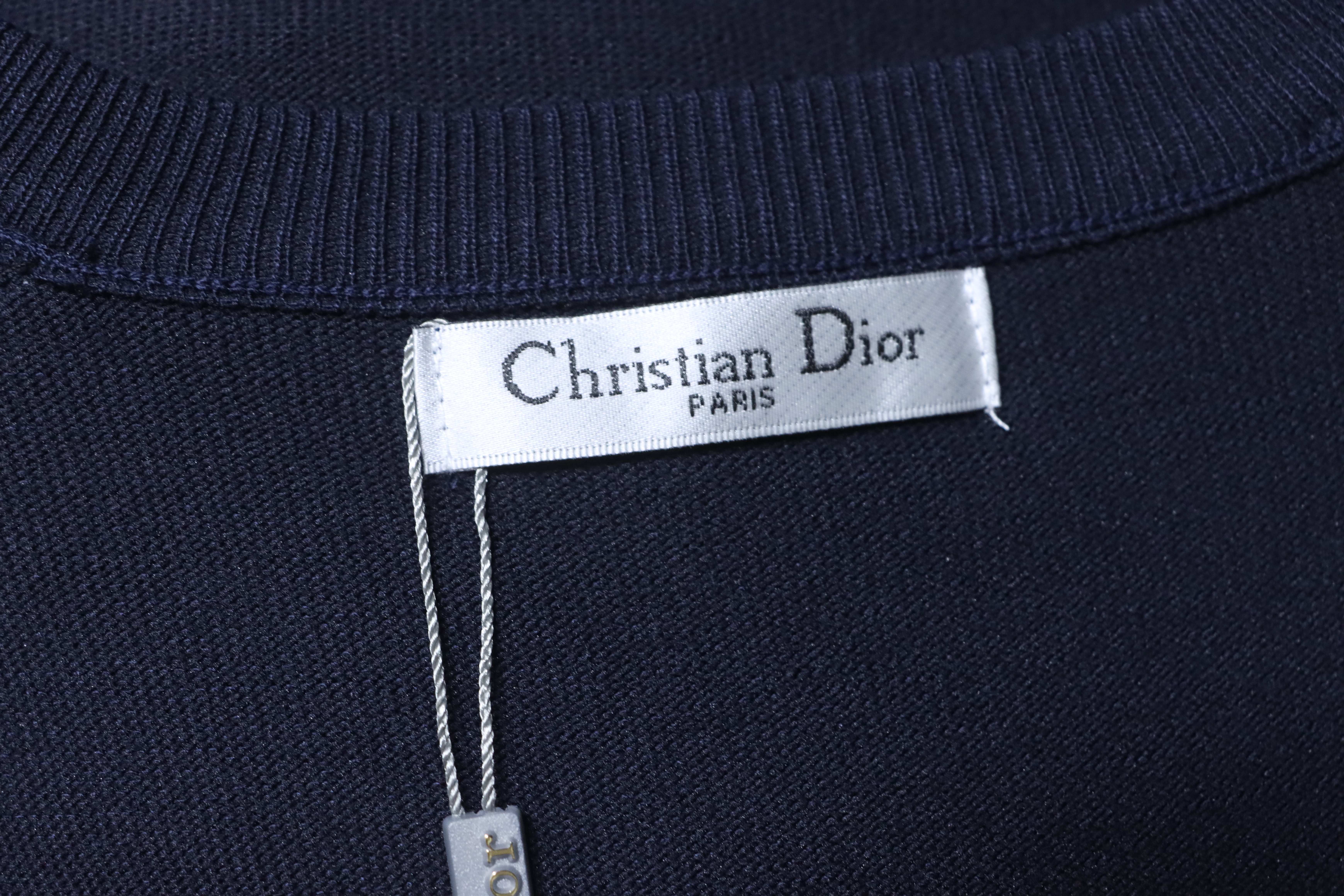 Dior Shoulder Jacquard Webbing Spliced Short Sleeve T-Shirt