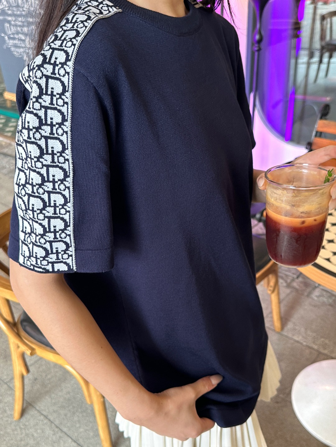 Dior Shoulder Jacquard Webbing Spliced Short Sleeve T-Shirt