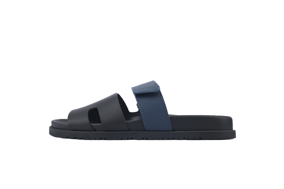 Black/Blue Check HERMES Hermès Flat Slide Sandals