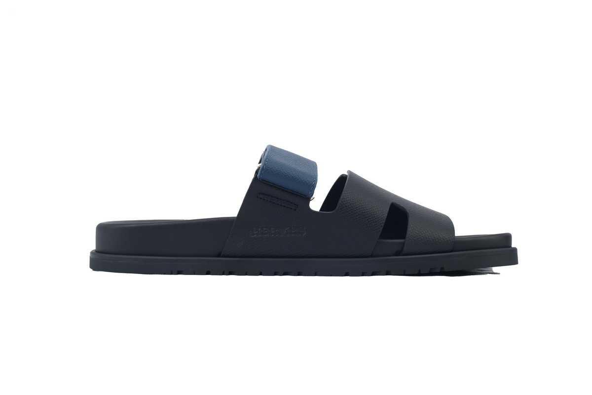 Black/Blue Check HERMES Hermès Flat Slide Sandals
