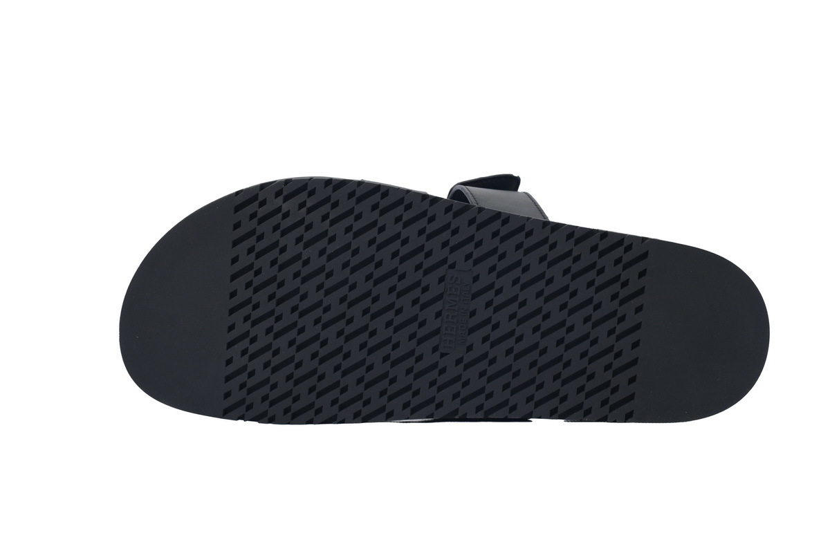 Black Leather HERMES Hermès Flat Slide Sandals