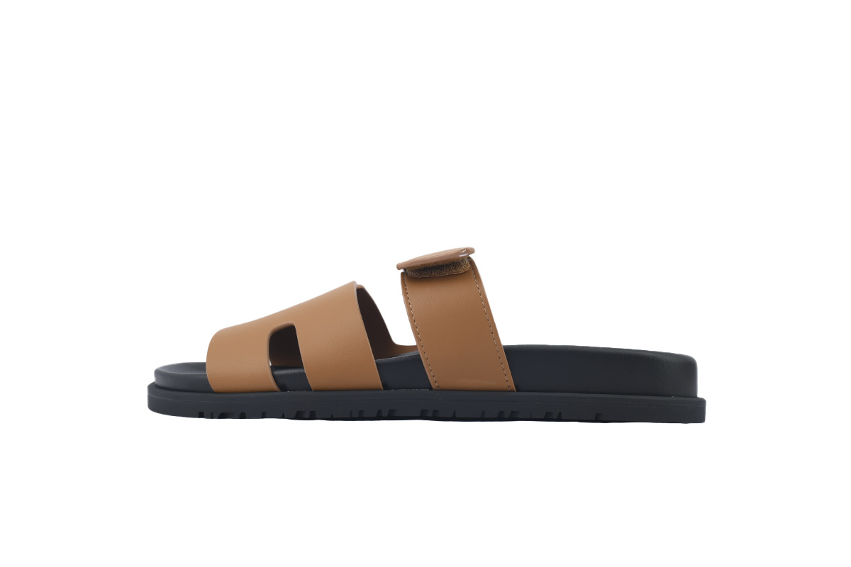 Brown Leather HERMES Hermès Flat Slide Sandals