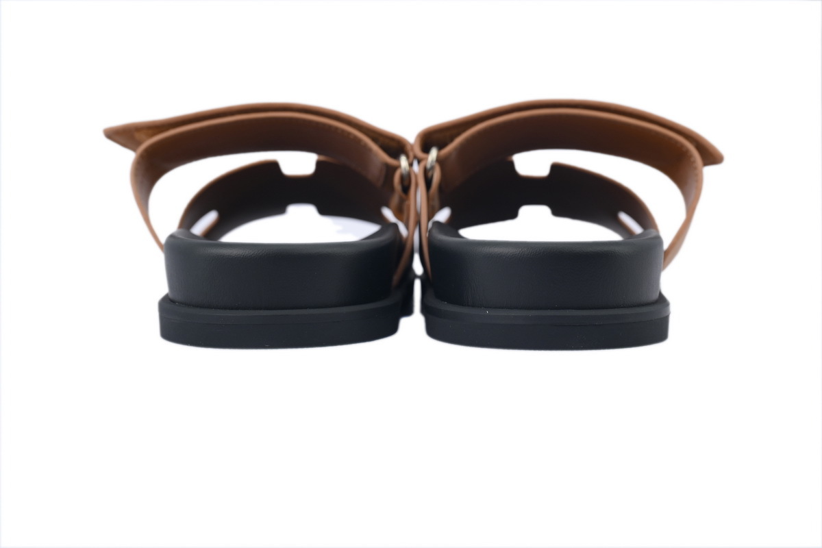 Brown Leather HERMES Hermès Flat Slide Sandals