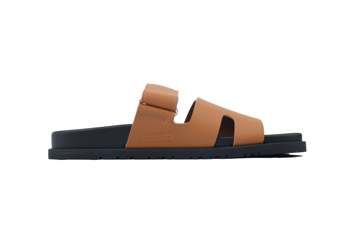 Brown Leather HERMES Hermès Flat Slide Sandals