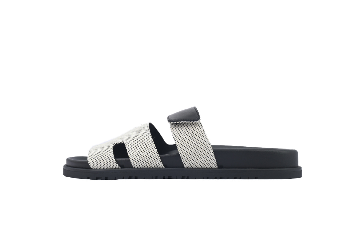 Grey/Black Fabric HERMES Hermès Flat Slide Sandals