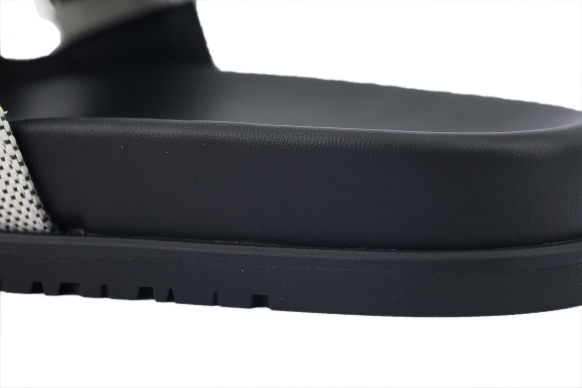 Grey/Black Fabric HERMES Hermès Flat Slide Sandals
