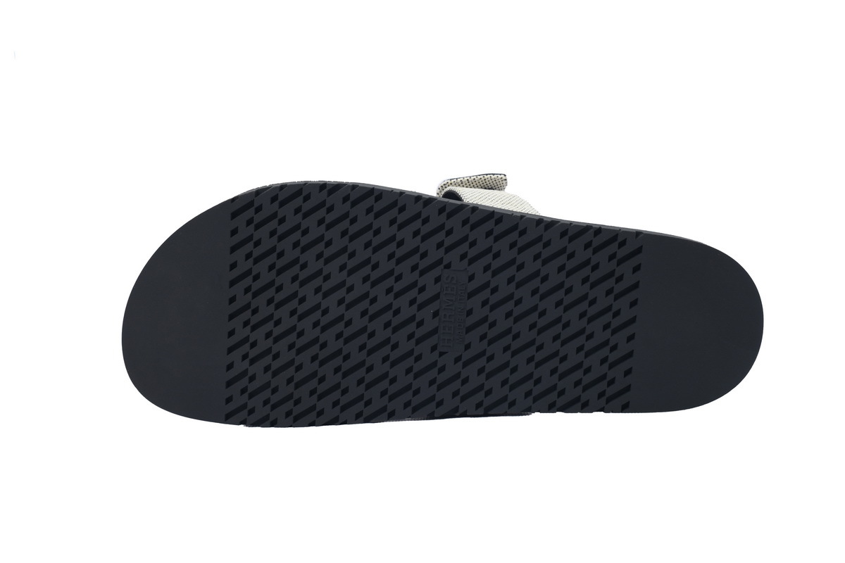 Grey/Black Fabric HERMES Hermès Flat Slide Sandals