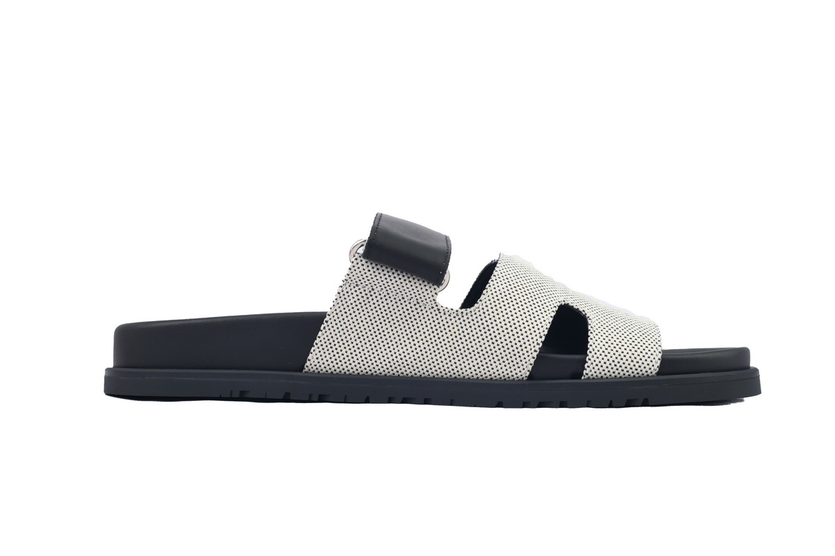 Grey/Black Fabric HERMES Hermès Flat Slide Sandals