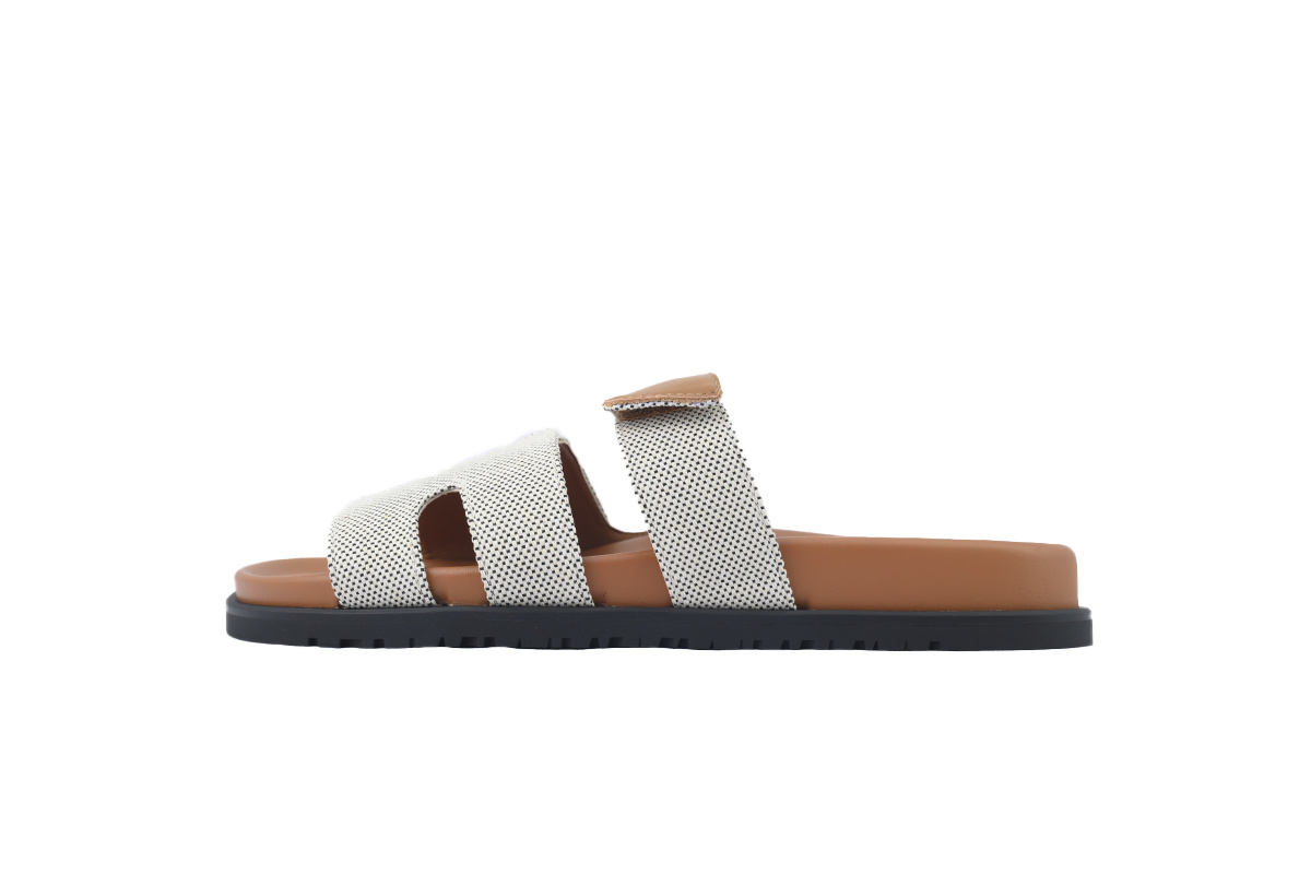 Grey/Brown Fabric HERMES Hermès Flat Slide Sandals
