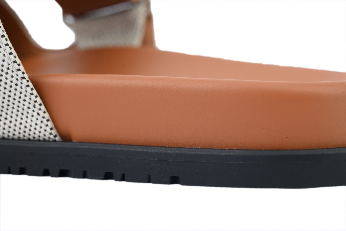 Grey/Brown Fabric HERMES Hermès Flat Slide Sandals