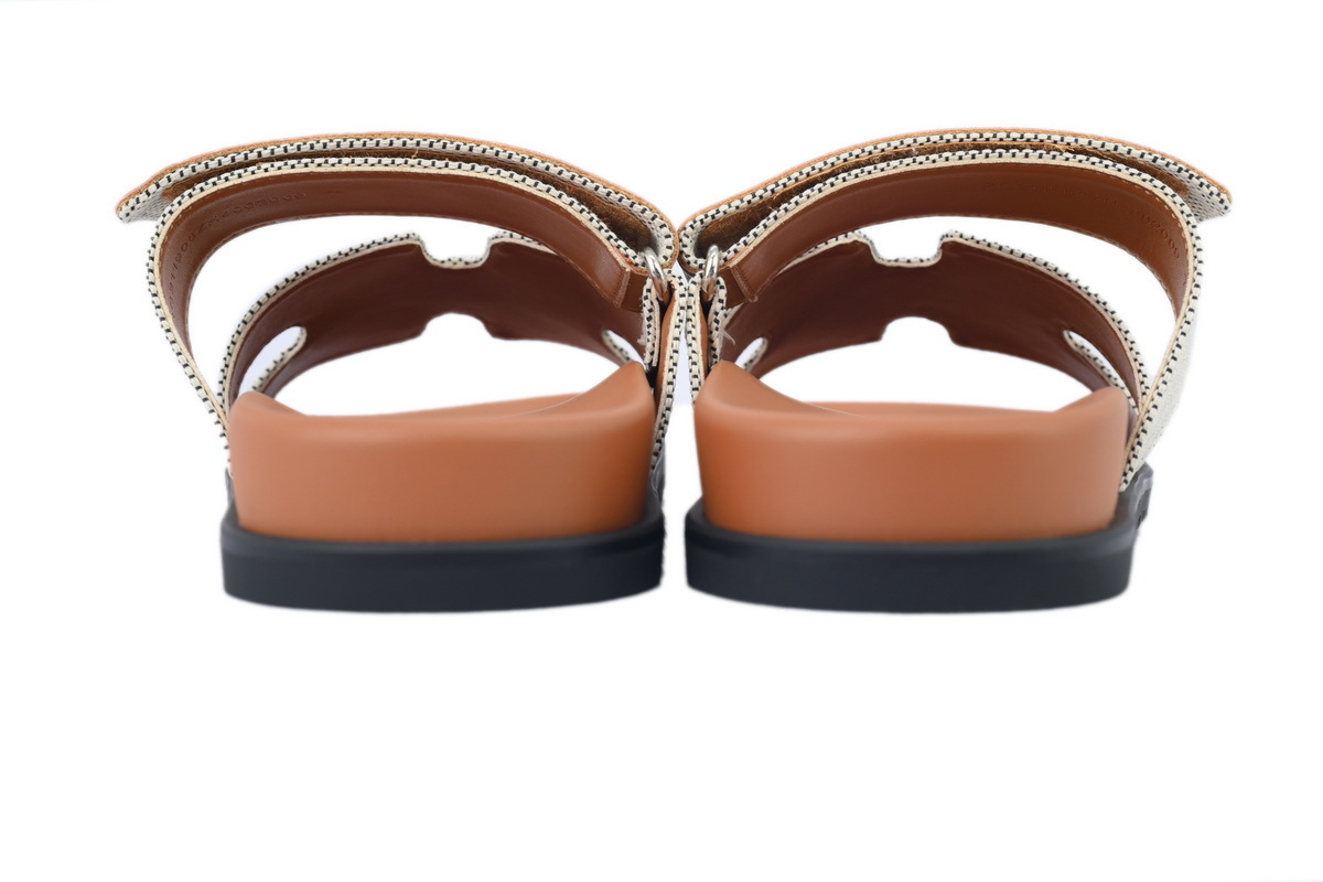 Grey/Brown Fabric HERMES Hermès Flat Slide Sandals