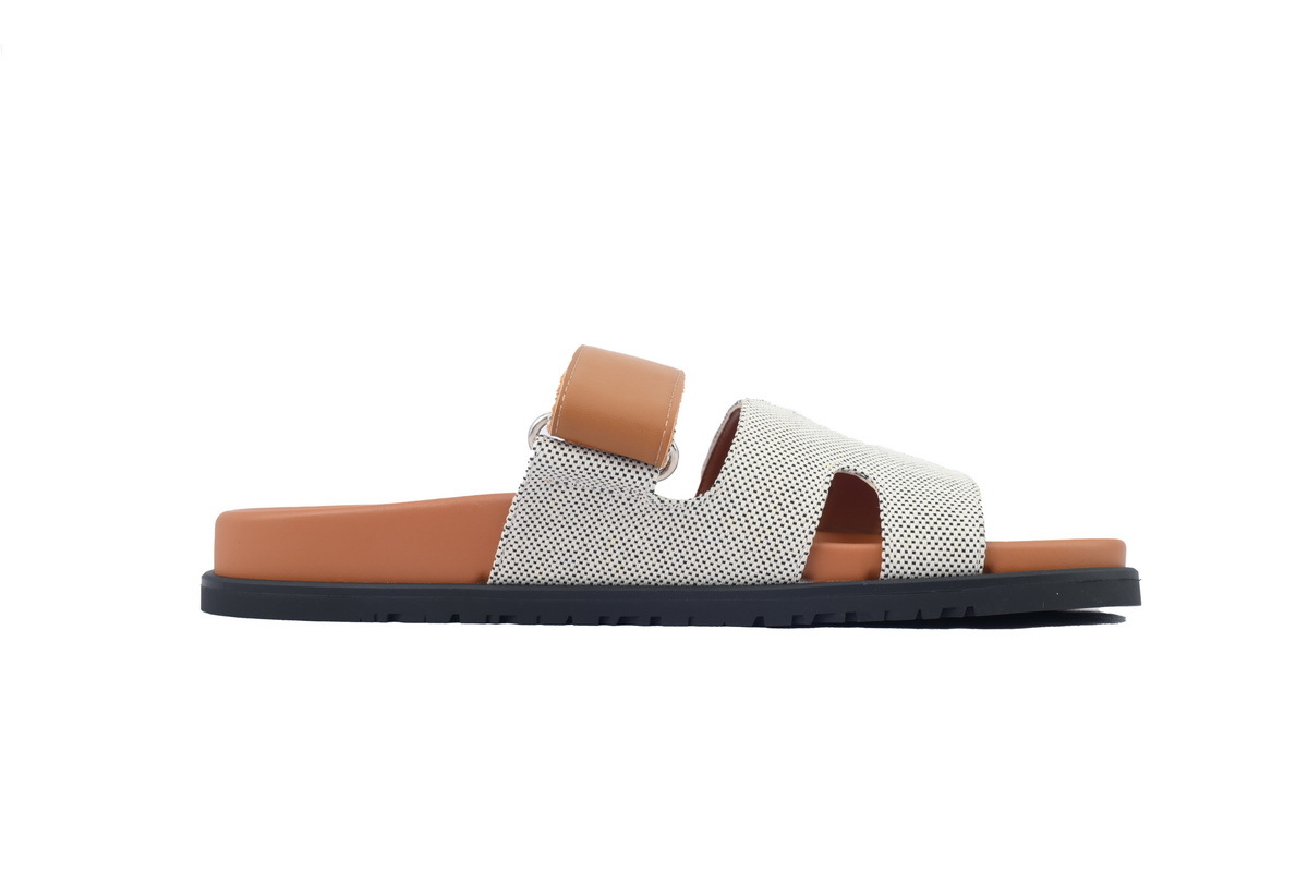 Grey/Brown Fabric HERMES Hermès Flat Slide Sandals