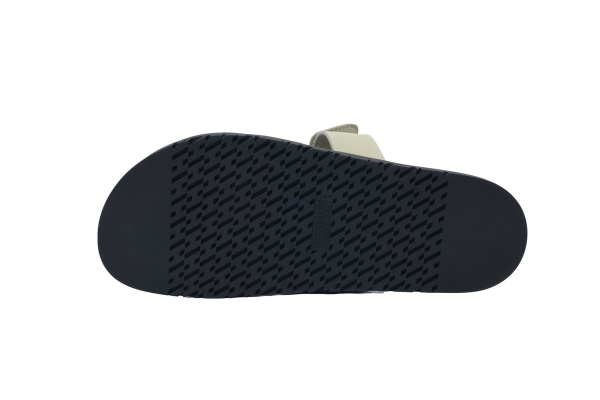 Khaki Leather HERMES Hermès Flat Slide Sandals