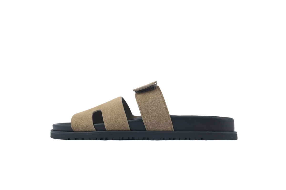 Khaki Velvet HERMES Hermès Flat Slide Sandals
