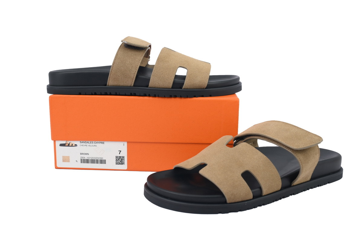 Khaki Velvet HERMES Hermès Flat Slide Sandals
