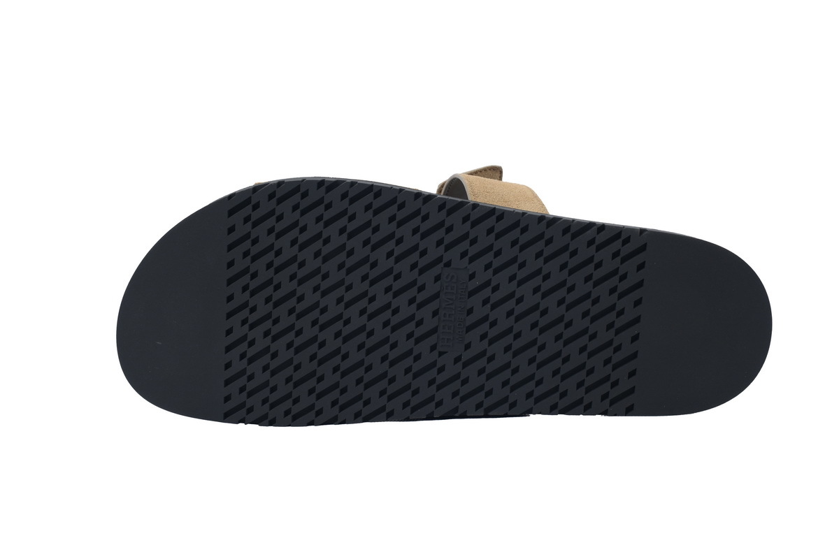 Khaki Velvet HERMES Hermès Flat Slide Sandals