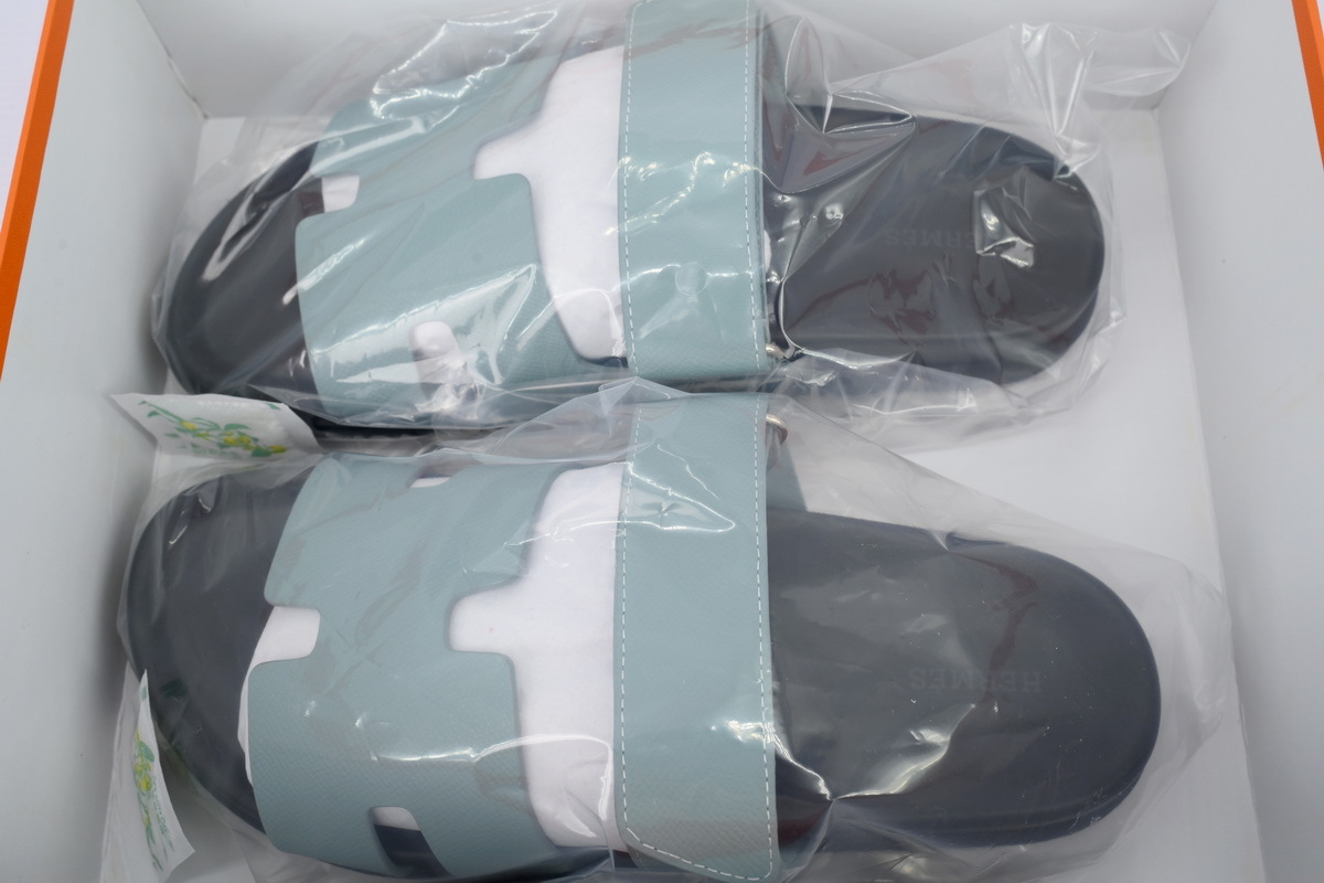 Teal Check HERMES Hermès Flat Slide Sandals