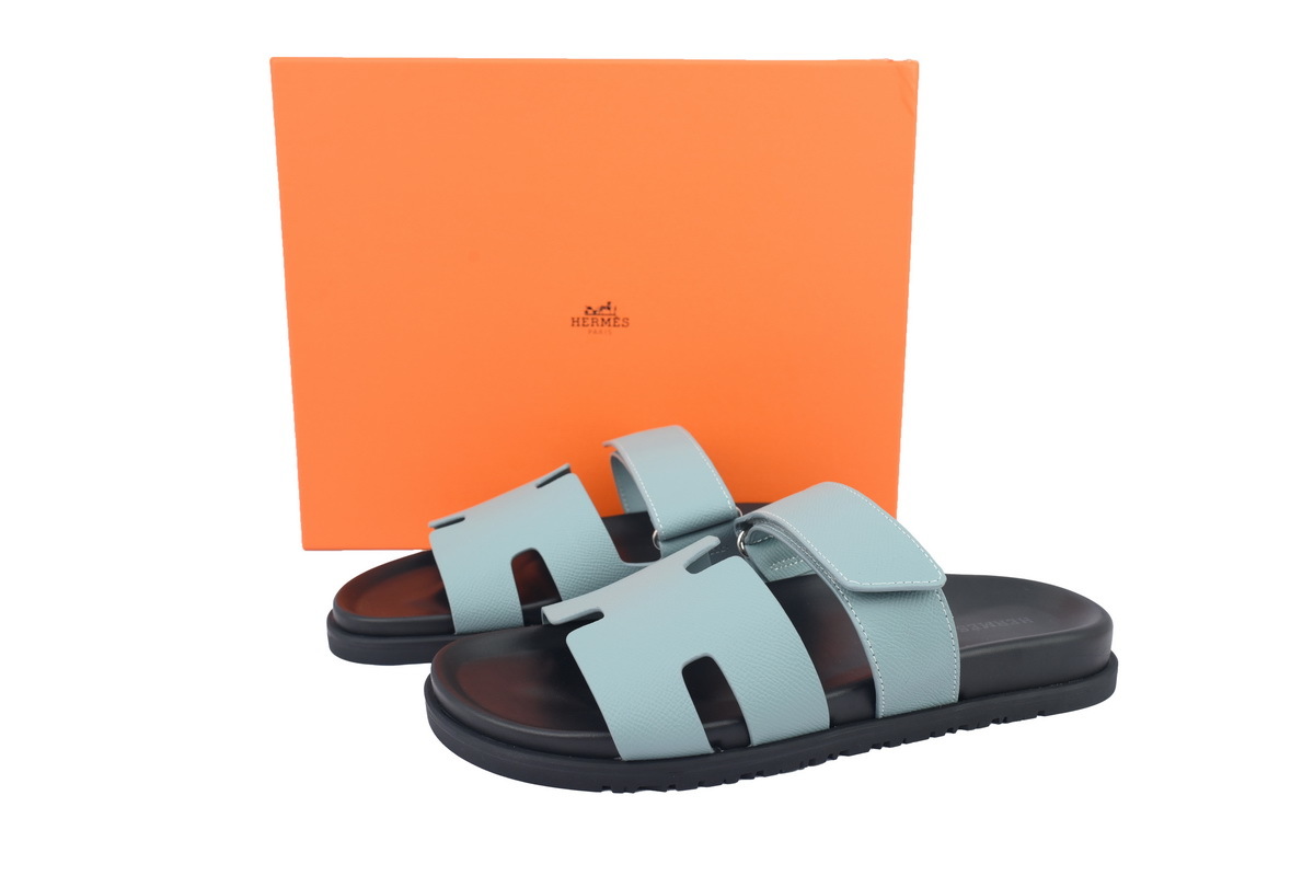 Teal Check HERMES Hermès Flat Slide Sandals