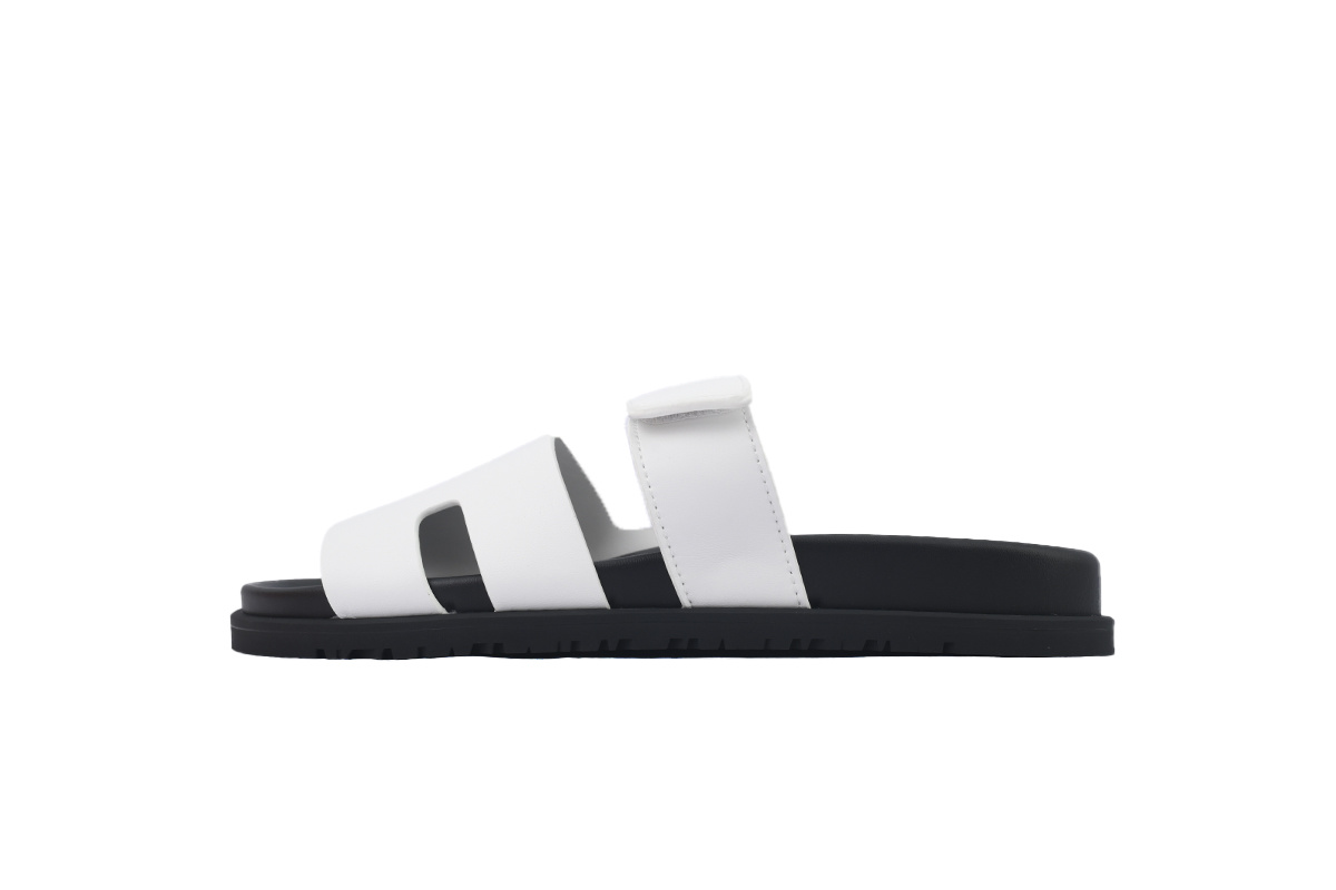 White Leather HERMES Hermès Flat Slide Sandals