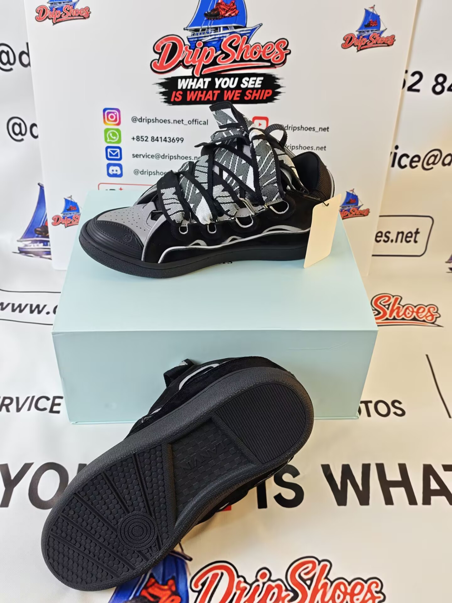 Lanvin Leather Curb Sneaker Black Grey