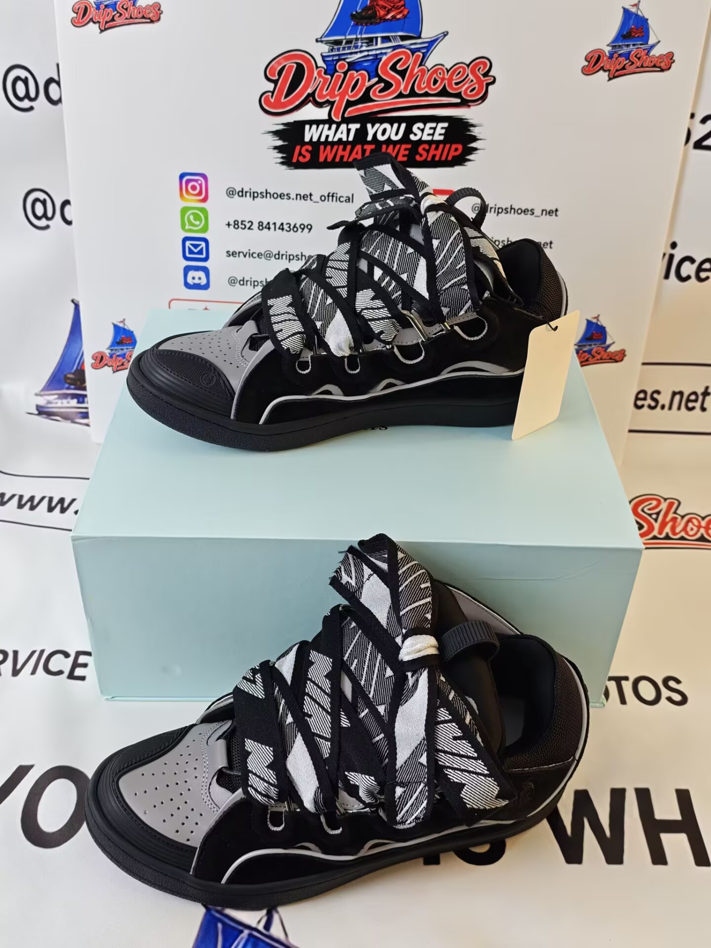 Lanvin Leather Curb Sneaker Black Grey