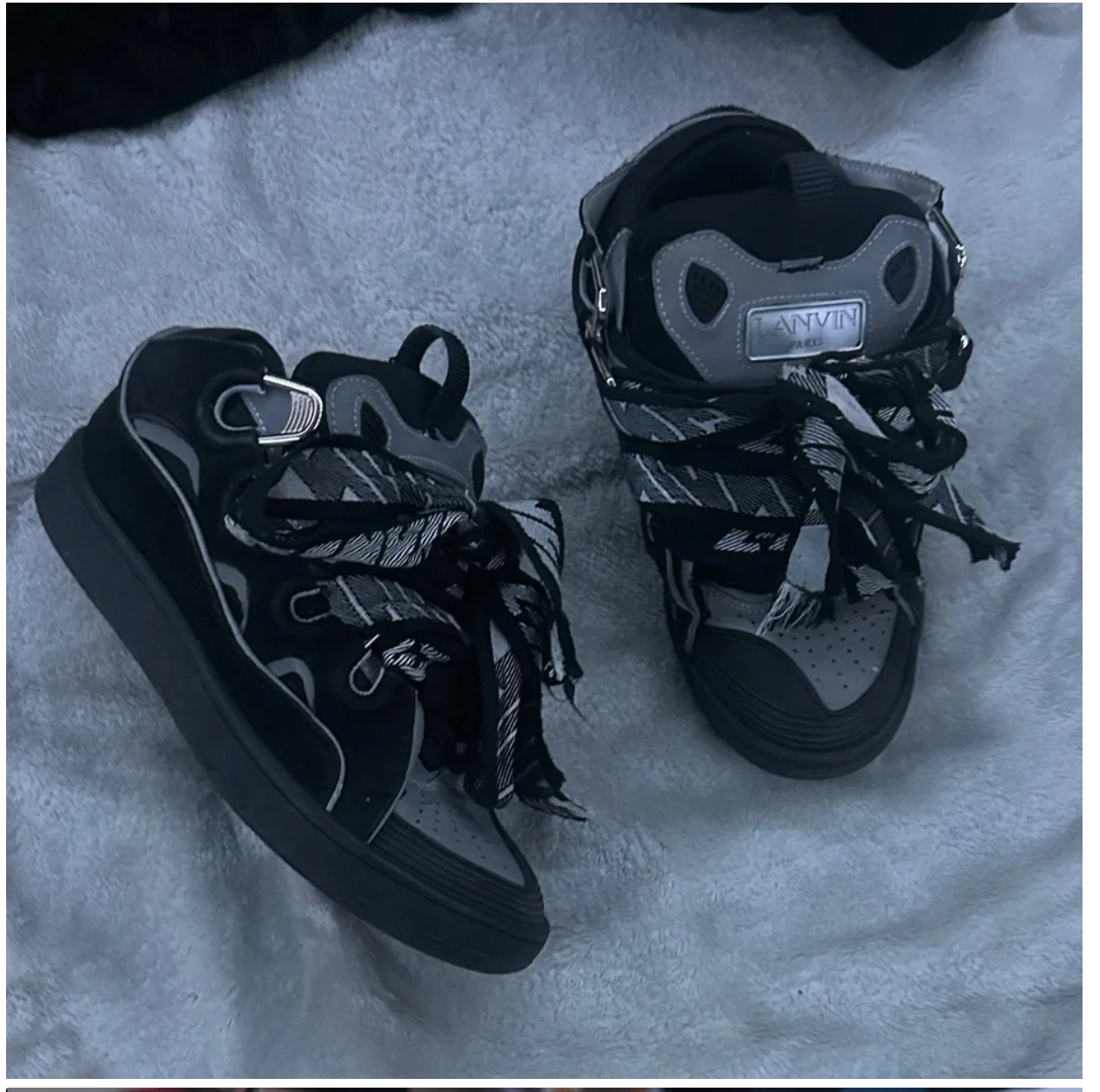 Lanvin Leather Curb Sneaker Black Grey review Tom
