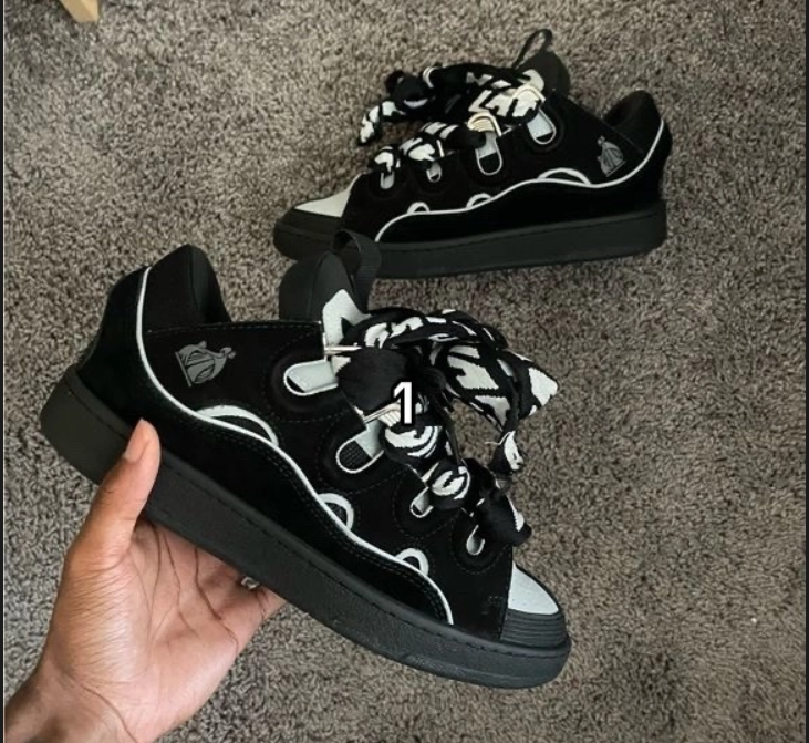 Lanvin Leather Curb Sneaker Black Grey review babe
