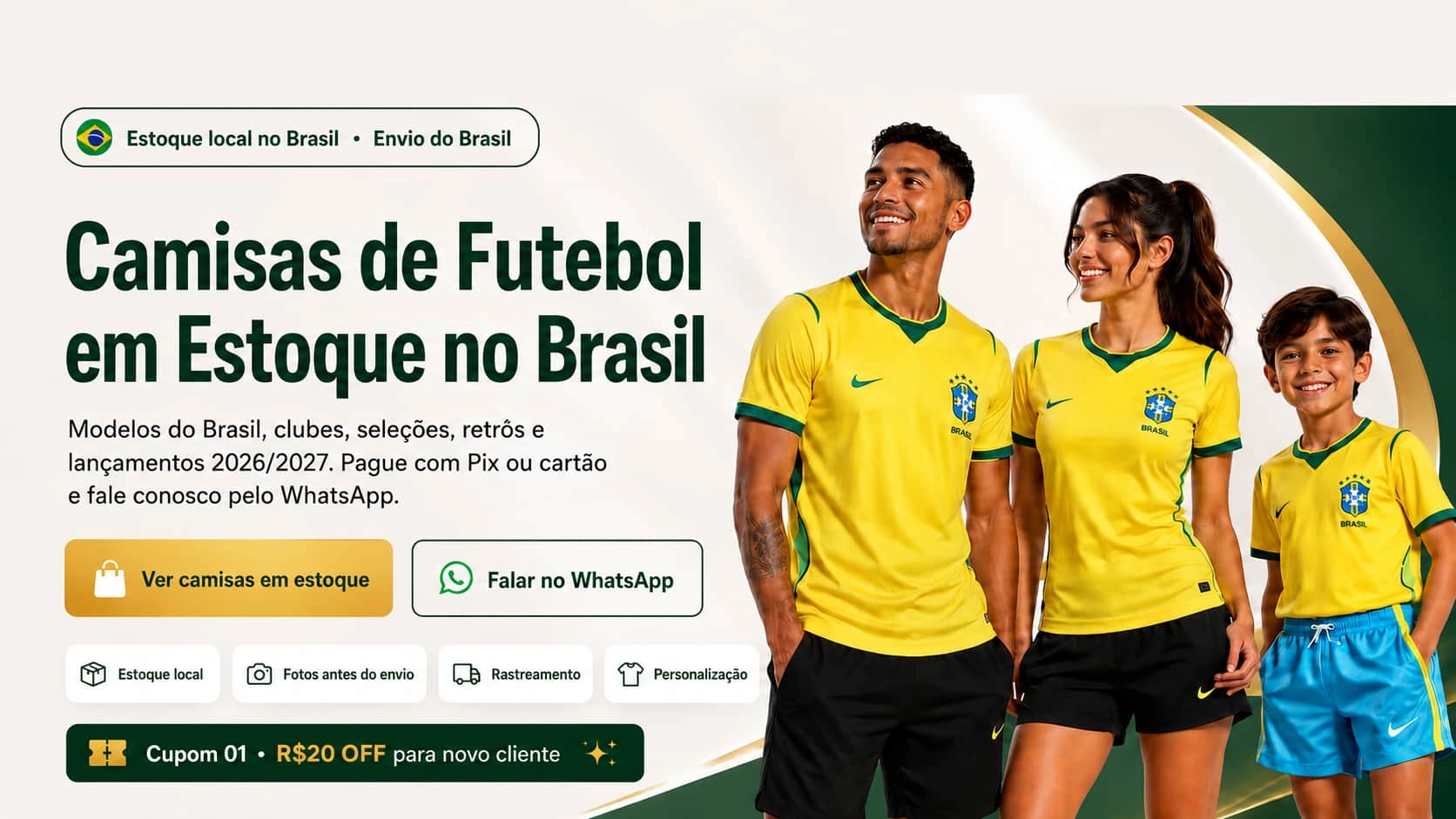 Camisas de futebol do Brasil em destaque na meucamisa com envio local e personalização