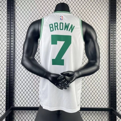 Camiseta branca número 7 de Jaylen Brown do Boston Celtics, temporada de 2023 02