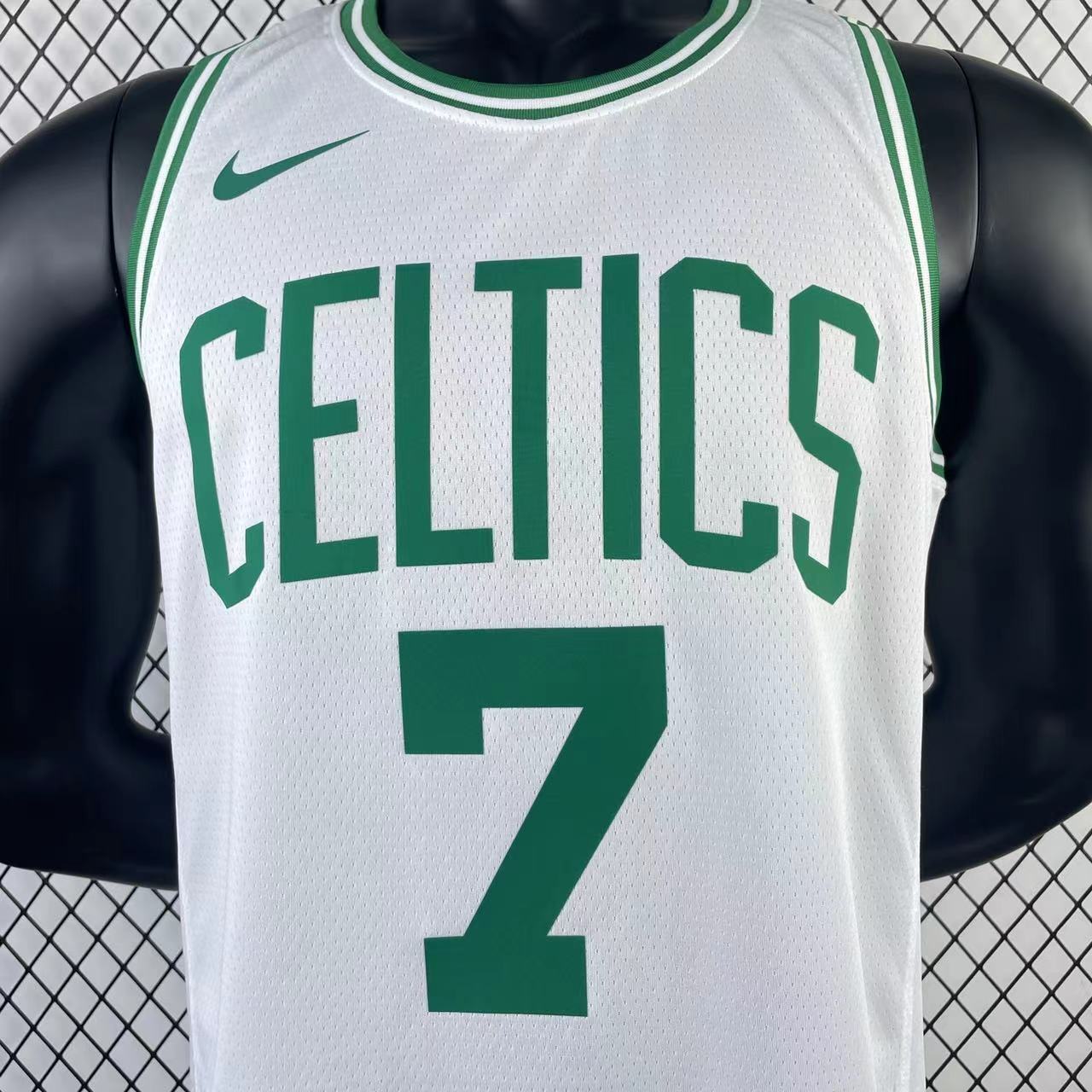 Camiseta branca número 7 de Jaylen Brown do Boston Celtics, temporada de 2023