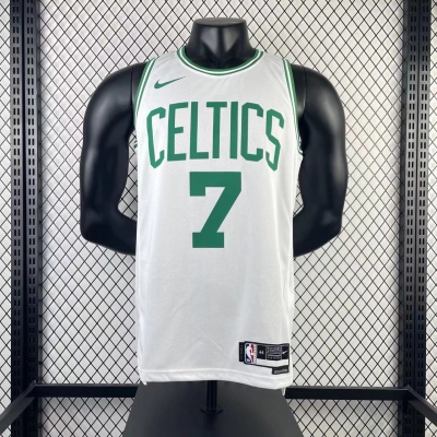 Camiseta branca número 7 de Jaylen Brown do Boston Celtics, temporada de 2023 01