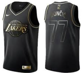 Los Angeles Lakers preto dourado Camiseta Dončić nº 77 