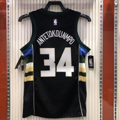 Bucks Camiseta Preta Decote V, Tema Cabeça de Alce, Giannis Milwaukee  nº 34 02