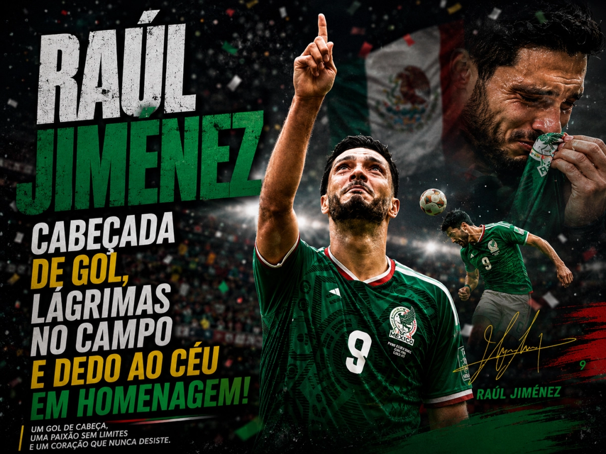 Veterano mexicano Raúl Jiménez, 35 anos, aponta para o céu e chora após marcar gol
