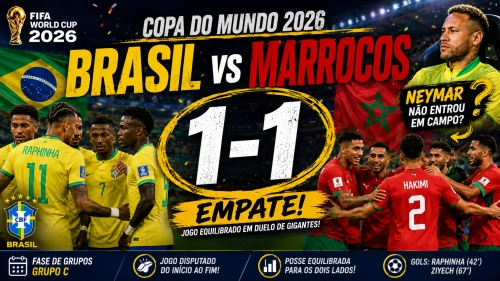 Brasil x Marrocos empatam em 1 a 1; Neymar não entrou em campo por lesão