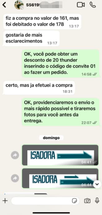 Feedback de cliente pelo WhatsApp