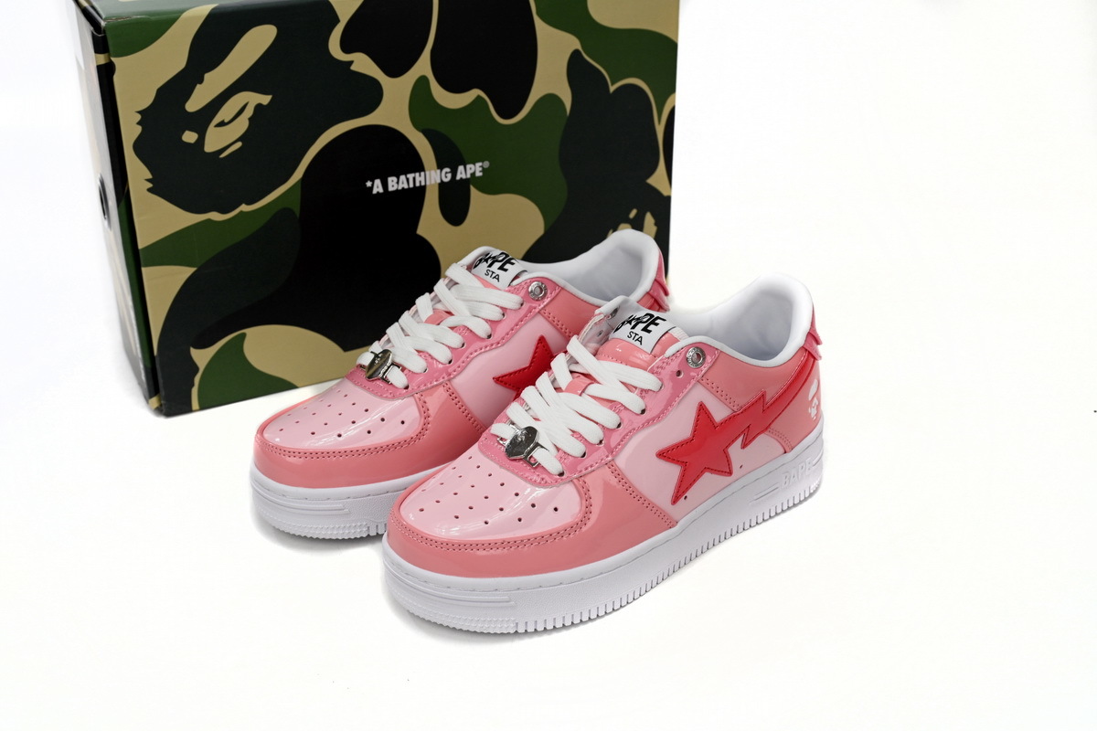 A Bathing Ape Bape Sta Low Pink Paint Leather 1H2-019-1046