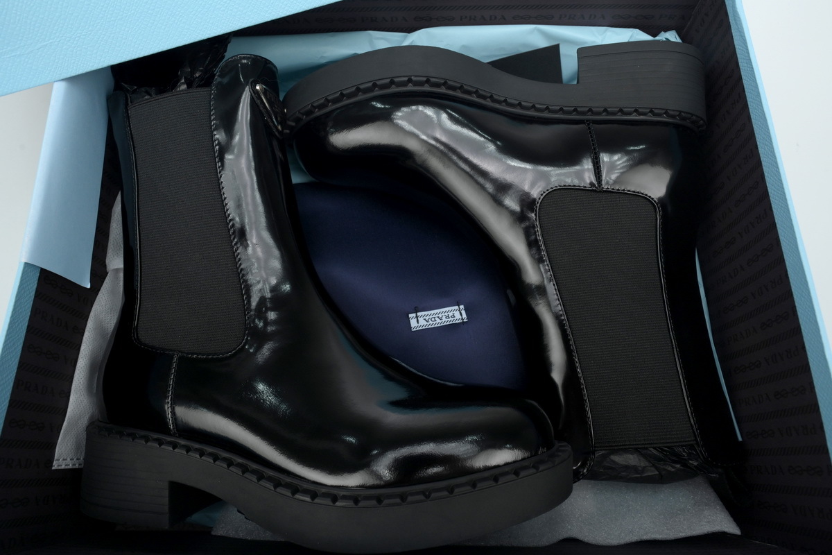 Prada HM Patent Leather Chelsea Boots Black