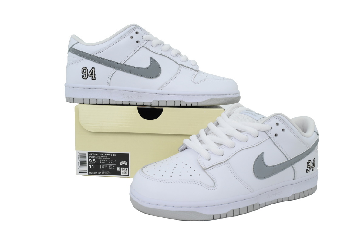 Nike Supreme x Nike Dunk Low SB 'White Metallic Silver' HQ8487-100