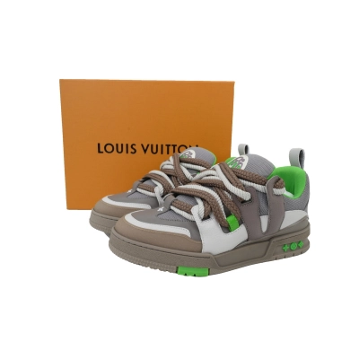 Louis Vuitton Skate Low Leather lace up Fashionable Board Grey Green 02