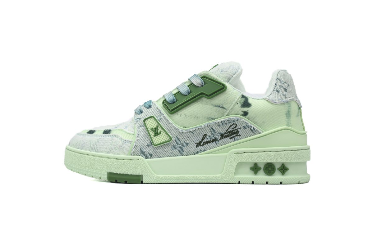 Louis Vuitton Trainer Green Bleached Denim