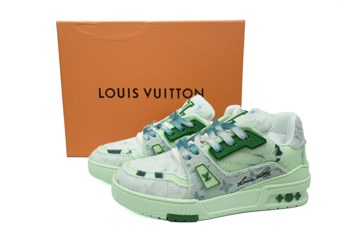 Louis Vuitton Trainer Green Bleached Denim