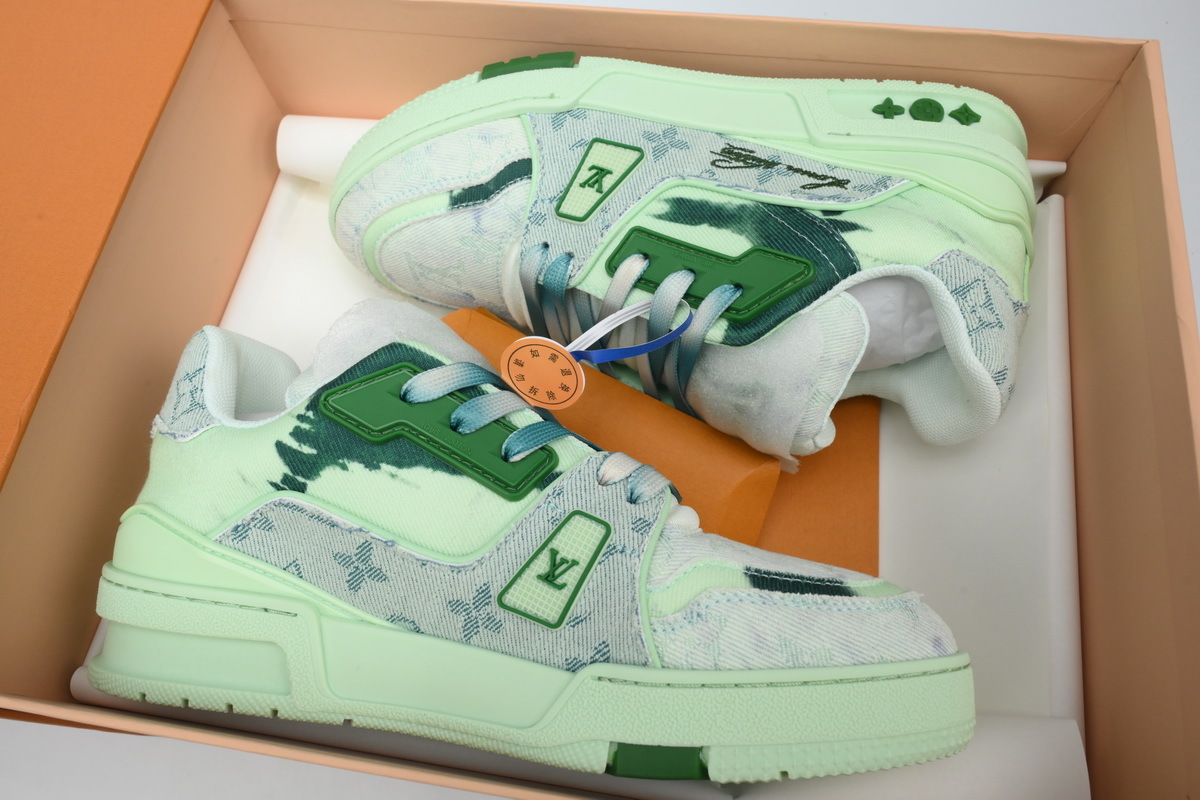 Louis Vuitton Trainer Green Bleached Denim
