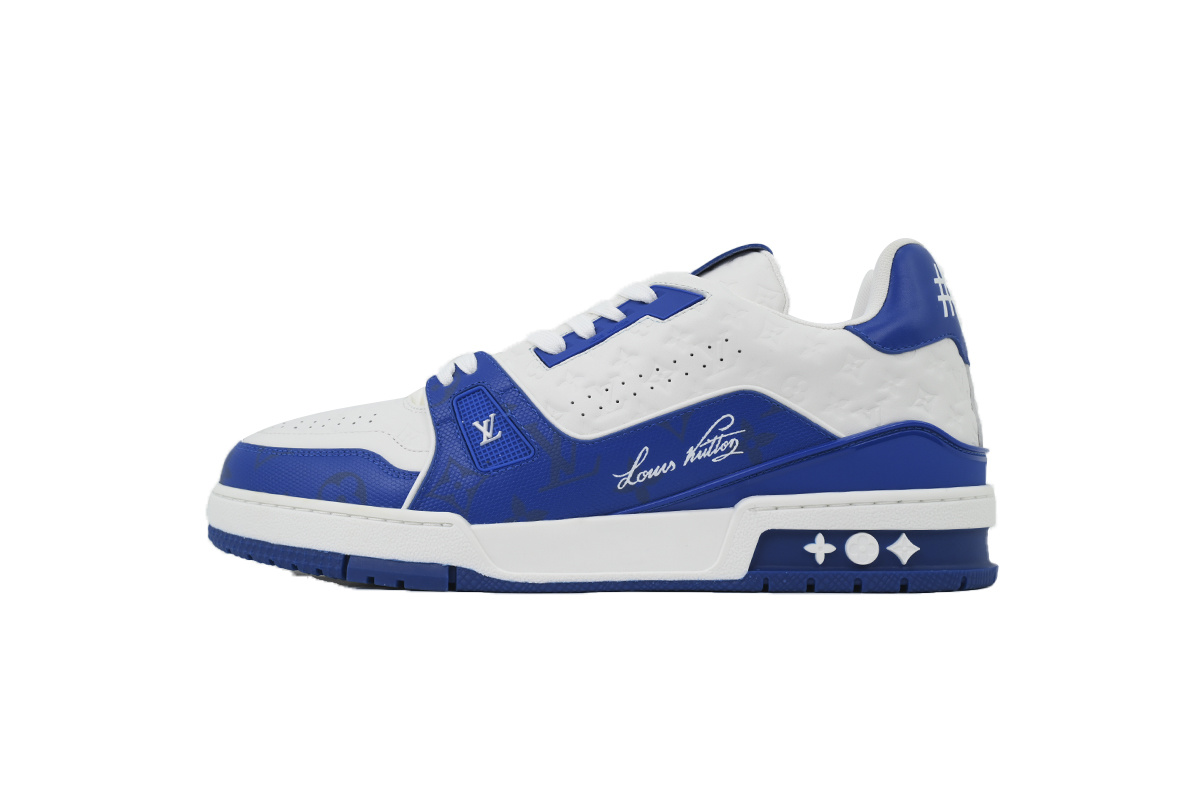 Louis Vuitton Trainer White Blue Leather