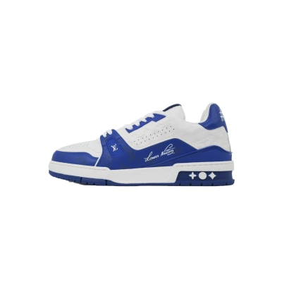 Louis Vuitton Trainer White Blue Leather 01
