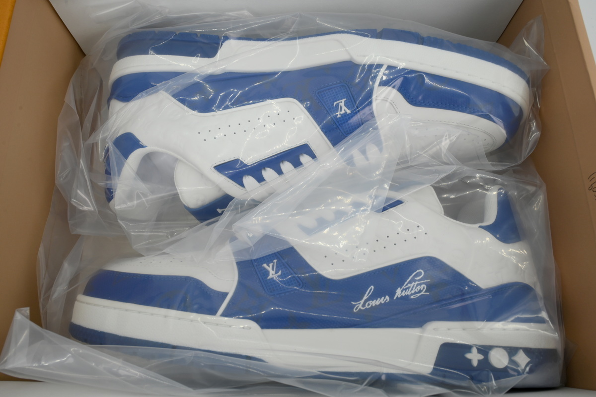 Louis Vuitton Trainer White Blue Leather