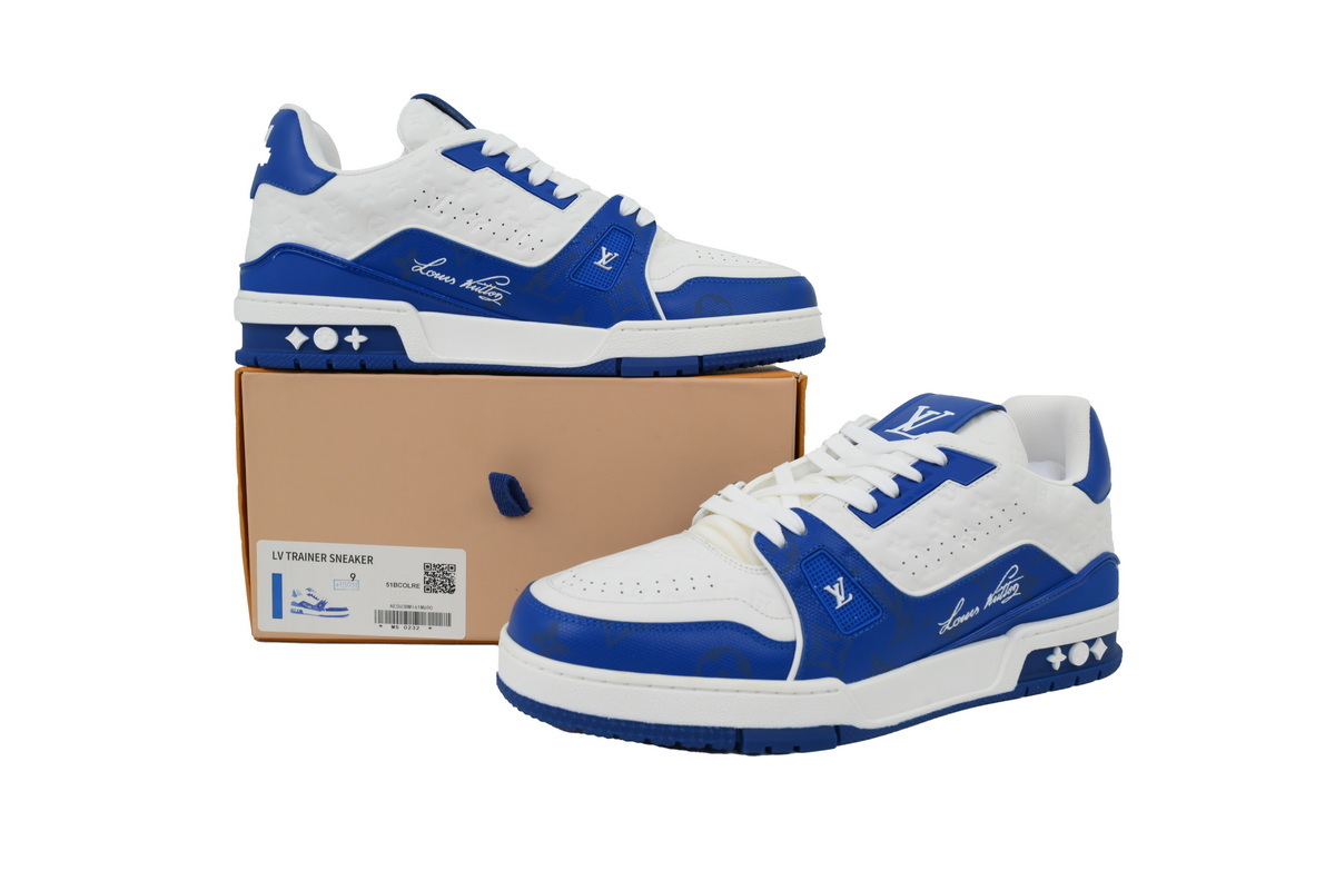 Louis Vuitton Trainer White Blue Leather