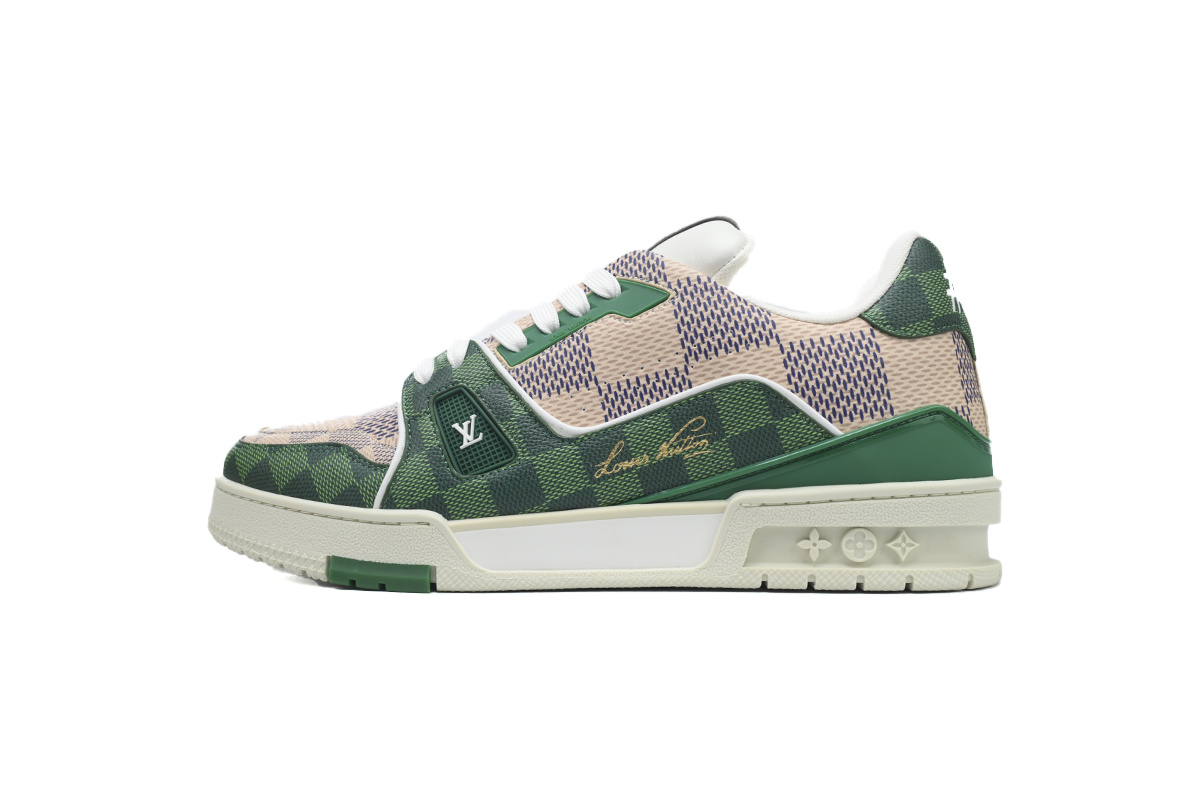 Louis Vuitton Trainer White Green Damier Ebene & Azur